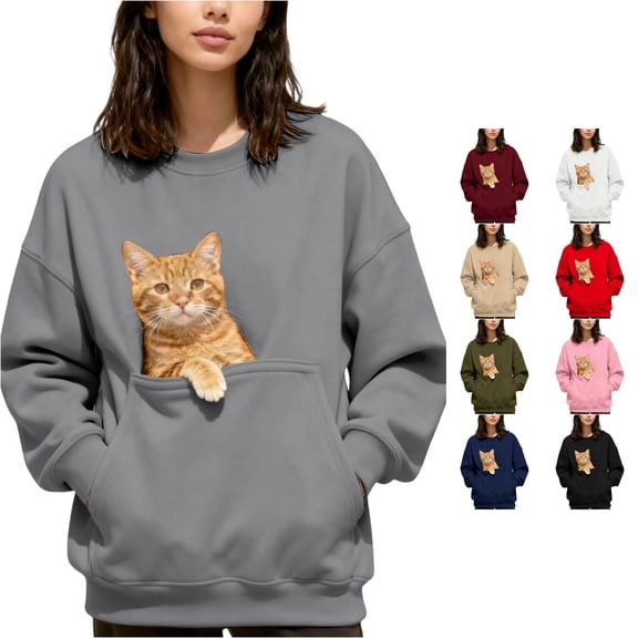 Bigetiay Women's Sweatshirt with Dog Pouch, Pet Carrier Animal Holder Hoodie Dog Kangaroo Pouch Long Sleeve Fall Winter Clothes, Size XL
