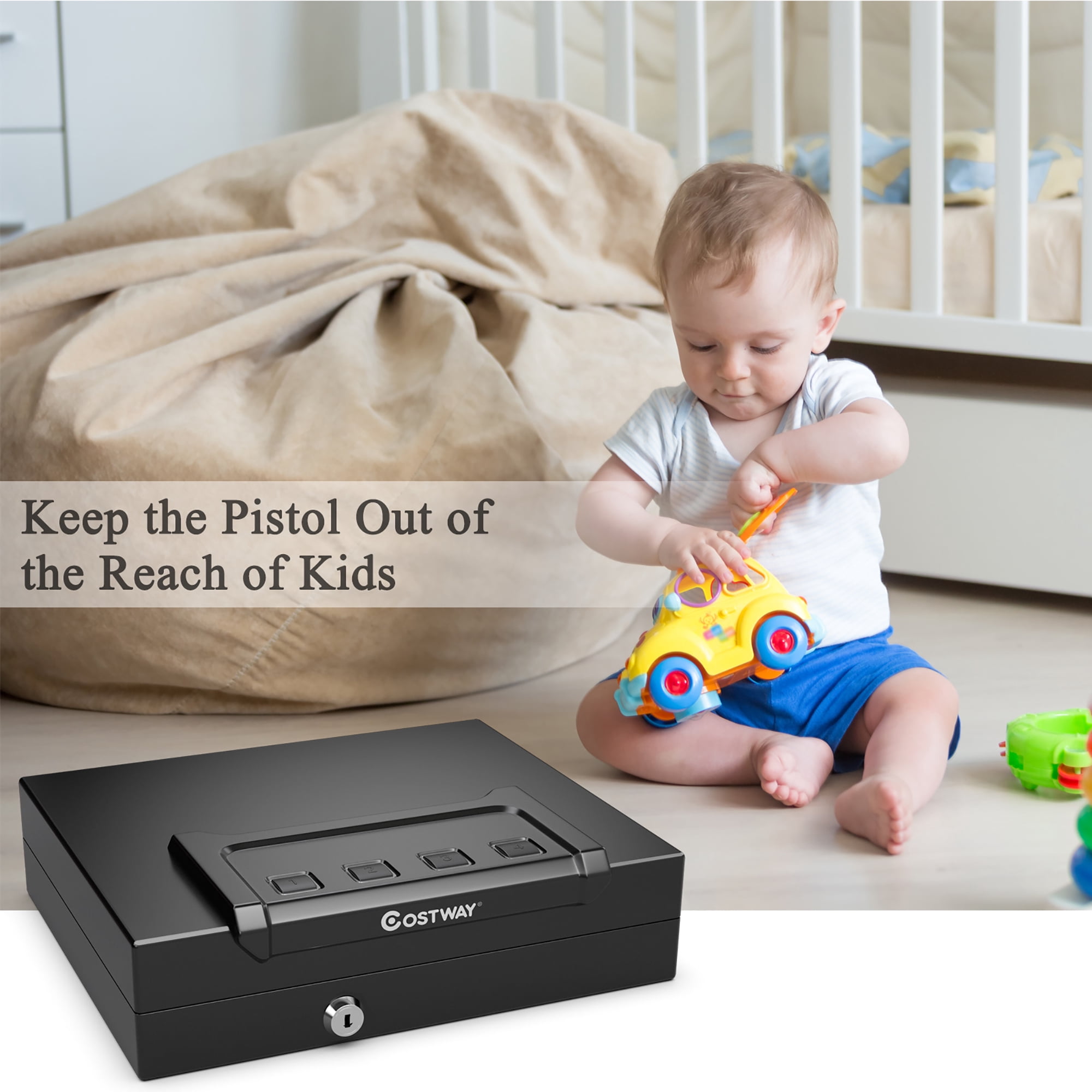 Costway Heavy-Duty Gun Safe, Quick-Access Pistol Storage, Black, 1-2 Handguns