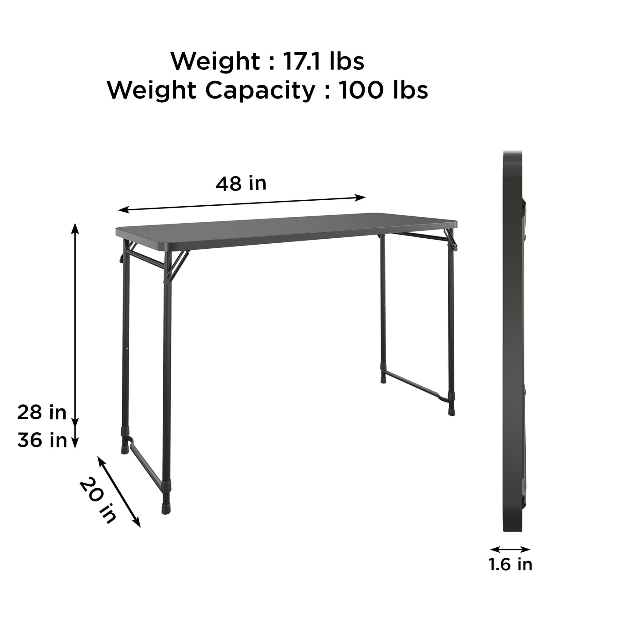 20" x 48" Adjustable Height PVC Top Table, Black