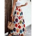 thumbnail image 2 of Women Mid Length Skirt with Elegant Random Digital Floral Print, Stretch Elastic Waist, Wearable Spring Summer Autumn, Figure-Flattering for All Ages, for Commute Dating Party Beach Vacation, 2 of 5