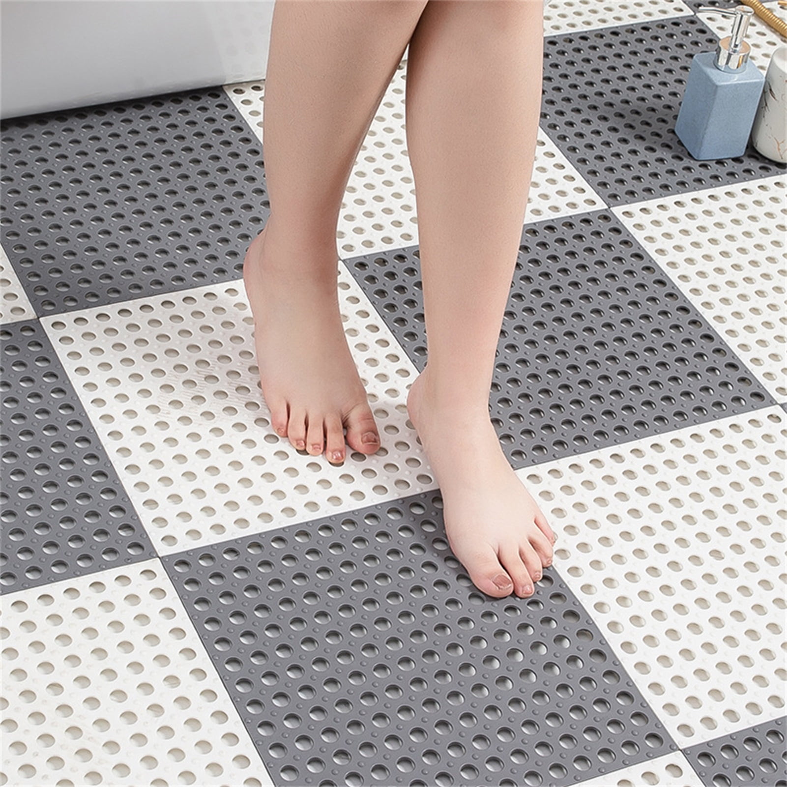 Pjtewawe Carpet Square Shower Mat Extra Large Non Slip Mat For Elderly &  Kids Bathroom Drain Holes Strong Suction Cups