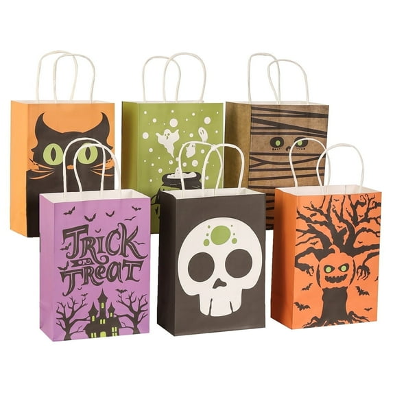 12 PCS Halloween Treat Bags with Handle,Halloween Gift Bags Candy Bags for Kids Halloween Party Favors