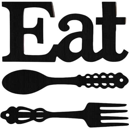 Eat Sign Wall Decor Set Fork and Spoon Wall Decor Decorative Hanging Wooden Letters Rustic Wood Decoration for Restaurant