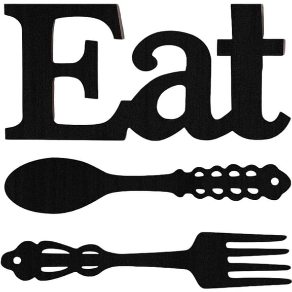 Eat Sign Wall Decor Set Fork and Spoon Wall Decor Decorative Hanging Wooden Letters Rustic Wood Decoration for Restaurant