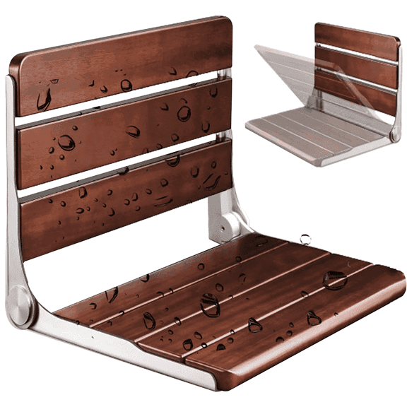 Folding Shower Seat Wall Mounted - Teak Wood Shower Bench with 316 Stainless Steel, Foldable Shower Chair, 450 lbs Capacity, Ideal for Small Spaces, Home Care Shower Stool