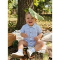 thumbnail image 4 of Cenuakty Baby 0-18M Boys Summer Shirt Jumpsuit Stripe Print Short Sleeve Lapel Button Down Romper with Pocket, 4 of 9