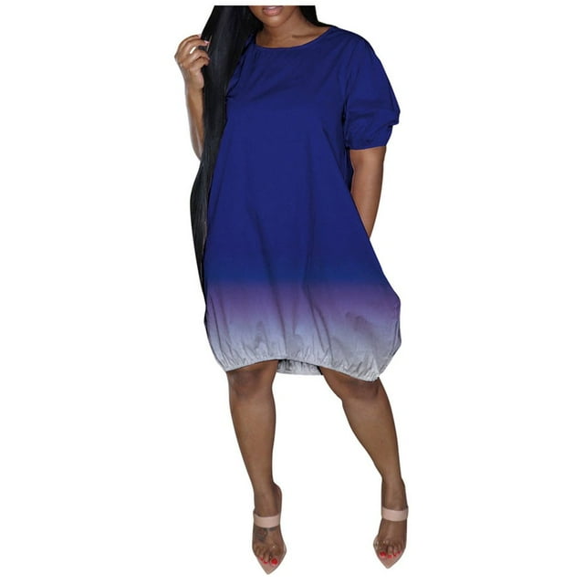 Robes Décontractées Grande Taille pour Femmes Manches Courtes Mi-Longues Dégradé Été
