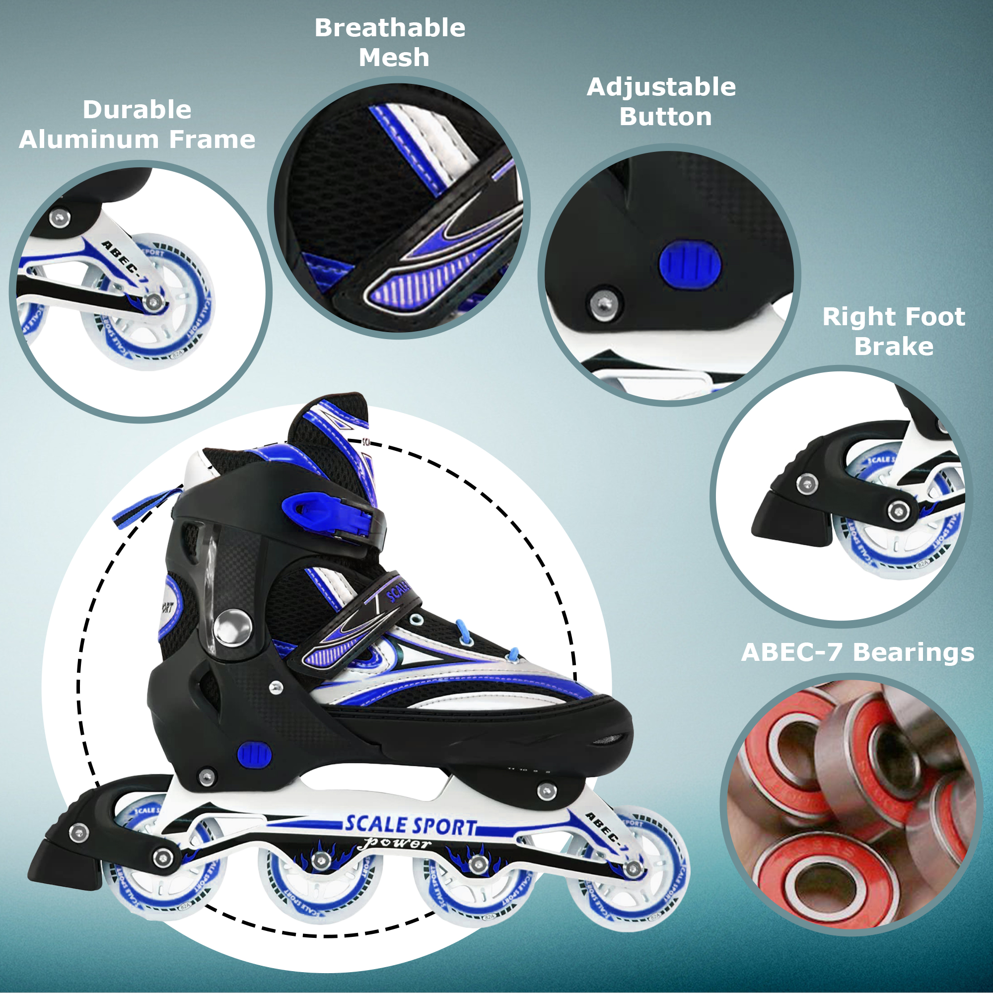Size 8-11 Adjustable Inline Skates for Adult Men Ladies Teens Blue - image 3 of 11