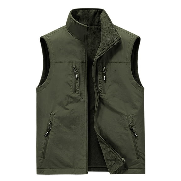 Aueoeo Fuzzy Vests For Men Outdoors Spring Warm Waistcoat Stand Collar Full Zipper Work Jackets With Pockets