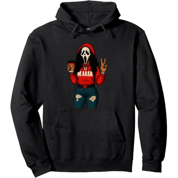 Horror Punk Spooky Mama – Funny Ghost Coffee Lover Pullover Hoodie