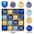 thumbnail image 3 of Twfbrm 16 Pcs Christmas Tree Balls Ornaments, 3.15" Blue & Gold Shatterproof Plastic Decorative Ball Pendants, 6 Style Glitter Xmas Tree Hanging Baubles Christmas Decorations for Home Party, 3 of 9