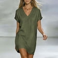 thumbnail image 2 of Inleife Women's V-Neck Casual Dress Short Sleeve Loose Plain T-Shirt Dresses Summer Beach Mini Dress, 2 of 6