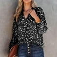 thumbnail image 6 of Perfectbot Womens Fashion Blouses Printed V Neck Ruched Tops Casual Puff Long Sleeve Loose Shirts, 6 of 7