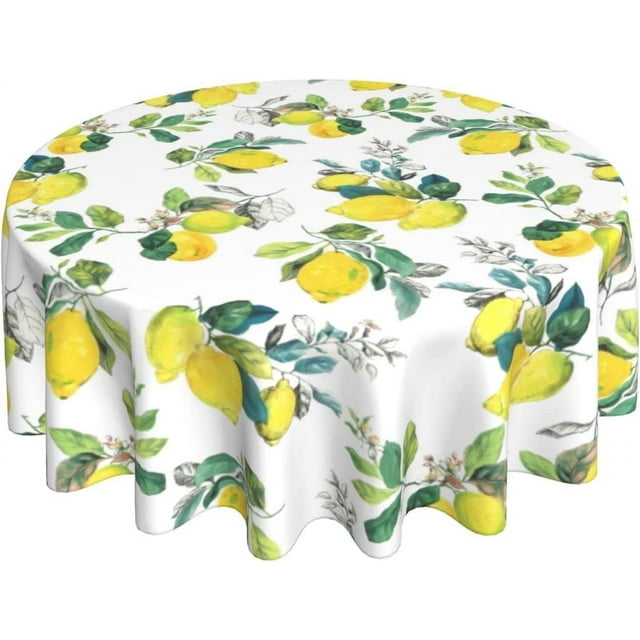 Floral Lemon Tablecloth Round 60" Watercolor Yellow Lemonade Summer Tablecloth Waterproof Wrinkle Free Tablecloth Kitchen Circle Table Cloth Cover Mat for Party Dinning Tabletop Wedding Home Decor