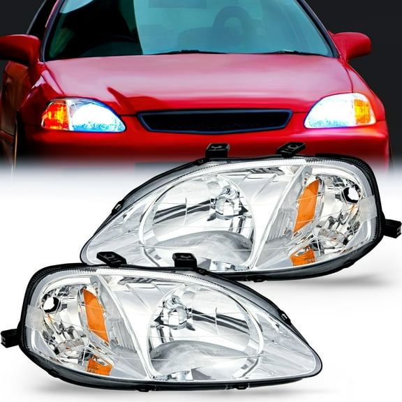 Nilight Headlight Assembly Compatible with 1999 2000 Honda Civic Headlamps Replacement Chrome Housing Amber Reflector Upgraded Clear Lens Driver and Passenger Side, 2 Years Warranty
