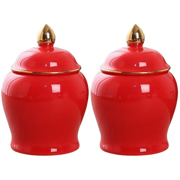 ACDANC Sugar Bowl Flour Container Set of 2 Kitchen Canister Tea Jar Pumpkin Red Ceramics