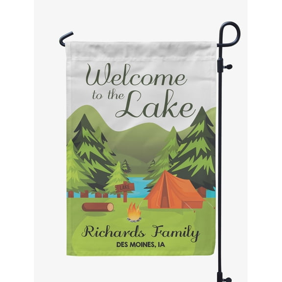 Printtoo White Welcome To The Lake Outdoor 12.5x18 Inches Double SidedFlagsDouble Sided CampFlagCampsiteFlagPersonalized Camping Flags