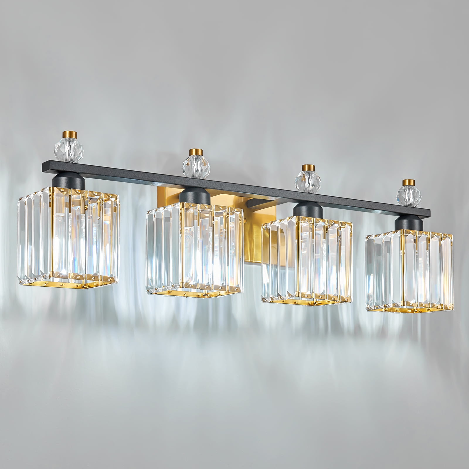 Deyidn Vanity Lights 4-Light Modern Crystal Vanity Light Black Gold Bathroom Light Fixtures Over Mirror Crystal Bathroom Vanity Lighting Fixtures