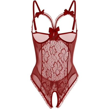 SUCS Lingerie for Women Sexy Teddy One-Piece Lace Babydoll Bodysuit Nightie Plus Size
