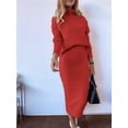 thumbnail image 3 of Women'S 2 Piece Skirts Sets Sweater Long Sleeve Knit Tops Midi Skirt Travel Matching Outfits Fall Red L, 3 of 4