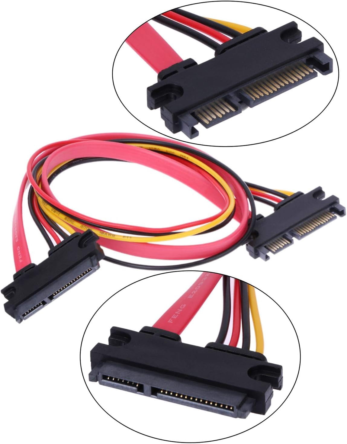 HRTGFD-2-Pack 50cm SATA Power Cable 22Pin (7+15) Male Plug to 22 Pin Female Jack Connector SATA Serial ATA Data Power Combo Extension Cables Wire Cords