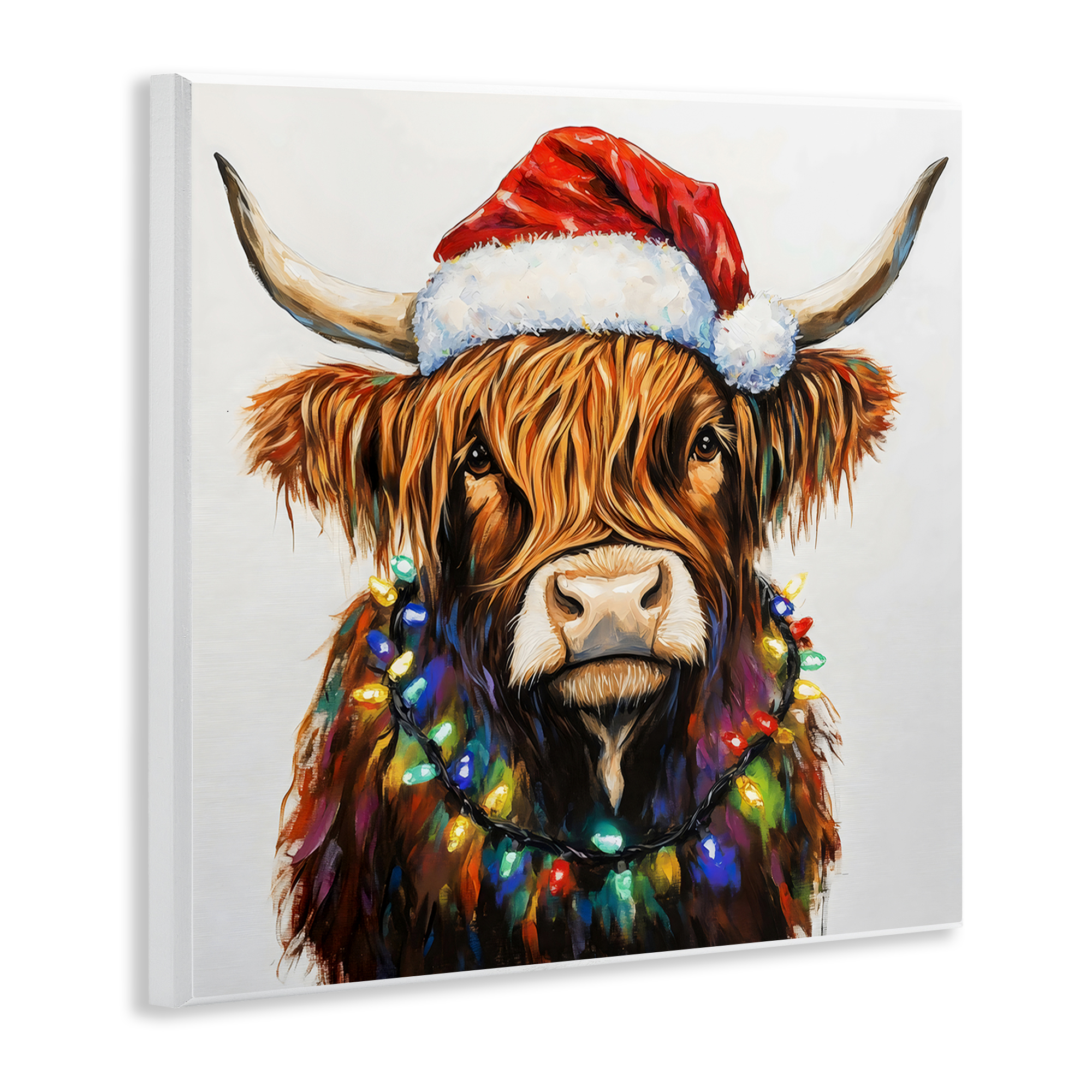 Holiday Lights Bedecked Highland Wall Plaque Art, design by Petal Prints Design