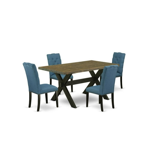 East West Furniture X-Style 5-piece Dining Room Table Set in Black/Mineral Blue