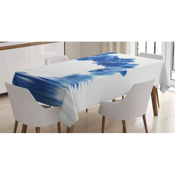 Ambesonne Blue Tablecloth Rectangular Table Cover, Orchid Bridal, 60"x90", Violet Blue White