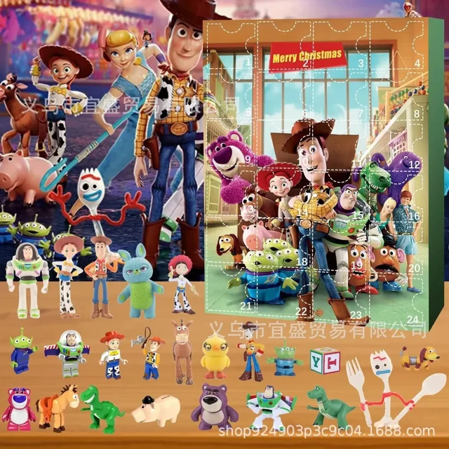 Disney familia dibujos animados Navidad 24 días calendario de cuenta regresiva caja de regalo Stitch Mickey Mouse Toy Story cuenta regresiva regalo sorpresa