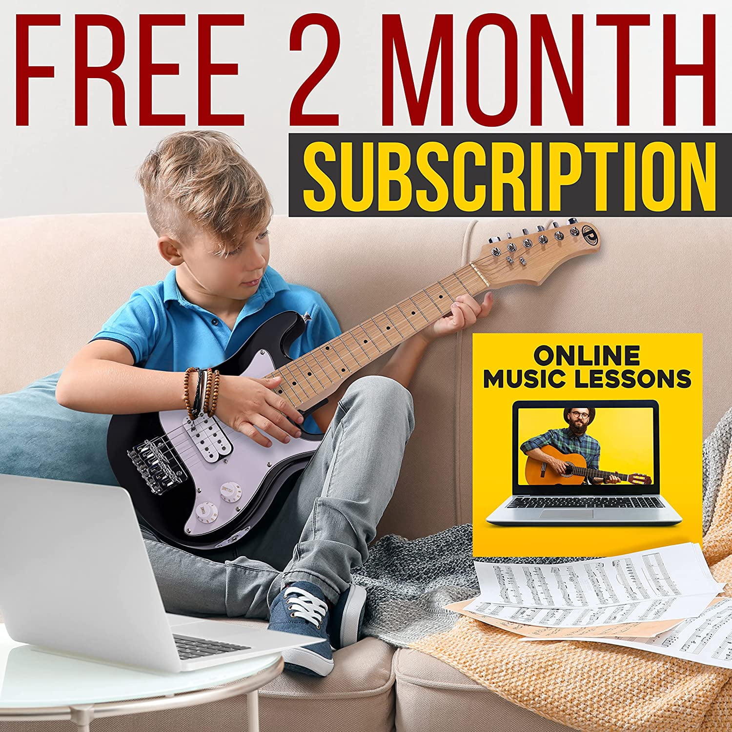Kids 30” Electric Guitar and Amp Kit, Mini Strat Set With 10W Amplifier and Accessories Pack For Junior Ages, Beginner Youth, Small Child, Toddler, Kid, Girl, And Boy Learners