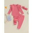 thumbnail image 2 of Bagilaanoe 3pcs Newborn Baby Girl Pants Set Long Sleeve Romper Tops + Leggings + Headband 3M 6M 9M 12M 18M Infant Casual Clothes, 2 of 9