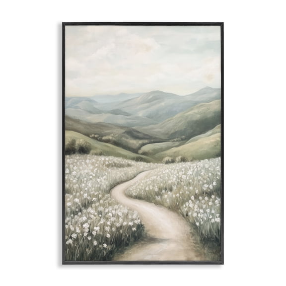 Stupell Industries Traditional White Wildflower Meadow Path Black Framed Giclee Art, 12 x 18, by Petals Prints Design