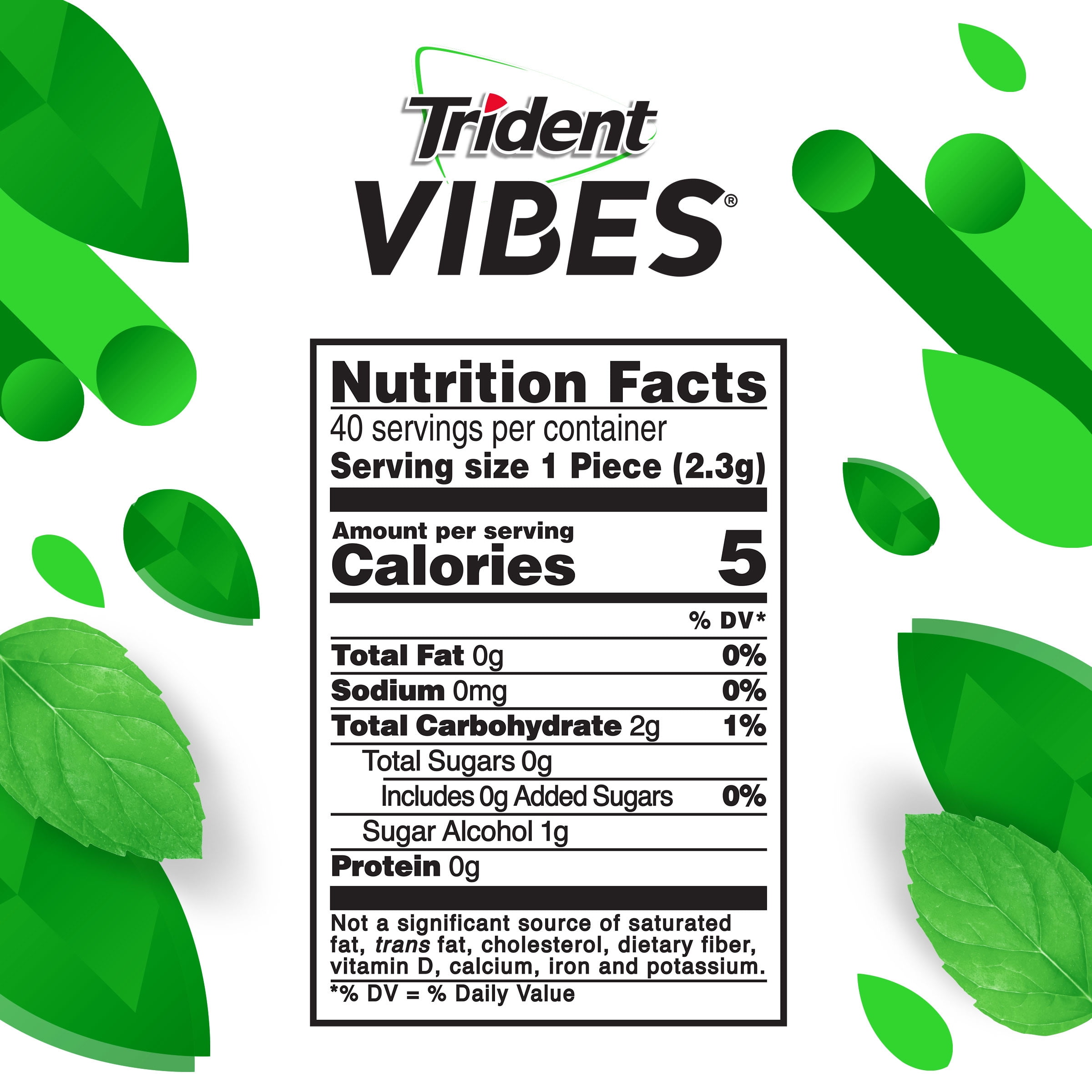 (4 pack) Trident Vibes Sugar Free Gum, Spearmint Rush, Regular Size, 40 Piece Bottle