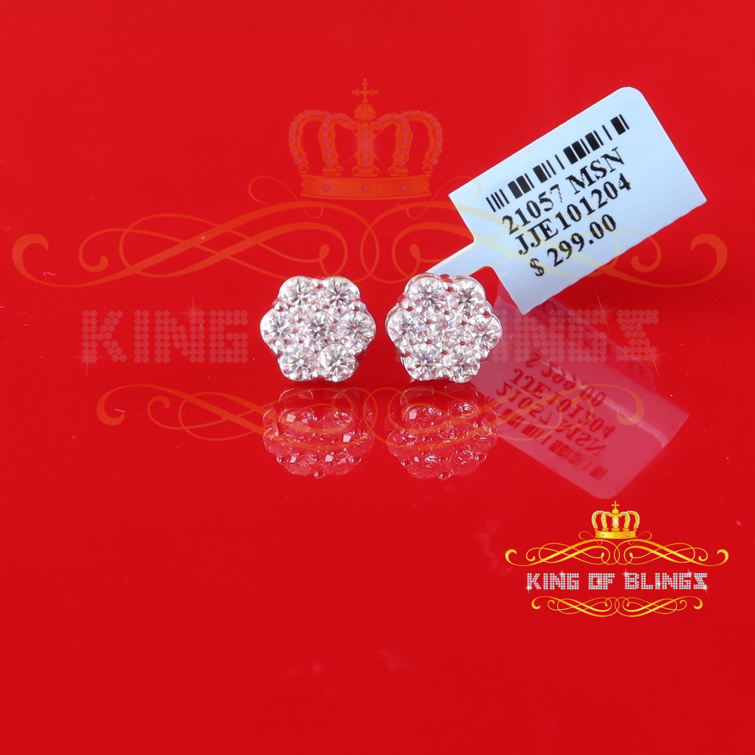 King of Bling's Men's/Womens 925 Silver White 1.66ct VVS 'D' Moissanite Floral Stud Earrings