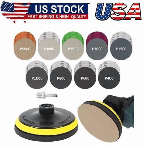 45PCS 5 Inch Wet Dry Sanding Discs Kit with Hook and Loop Backing Pad M10 and Foam, Angle Grinder Drill Sanding Attachment, Sander for Drill 400 to 5000 Grits Sandpaper for Wood Metal Car