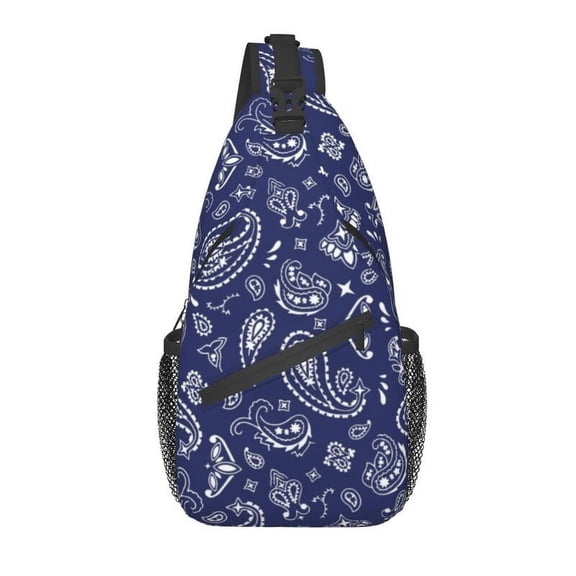 Blue Bandana Paisley Pattern Crossbody Sling Backpack Men Bohemian Floral Style Chest Shoulder Bag for Travel Hiking Daypack