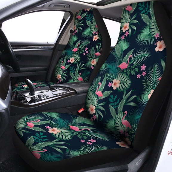 Tropical Flamingo & Palm Leaf Car Seat Covers – Hawaiian Floral Summer Design Car Seat Protectors, Exotic Beach Auto Interior Decor Gift