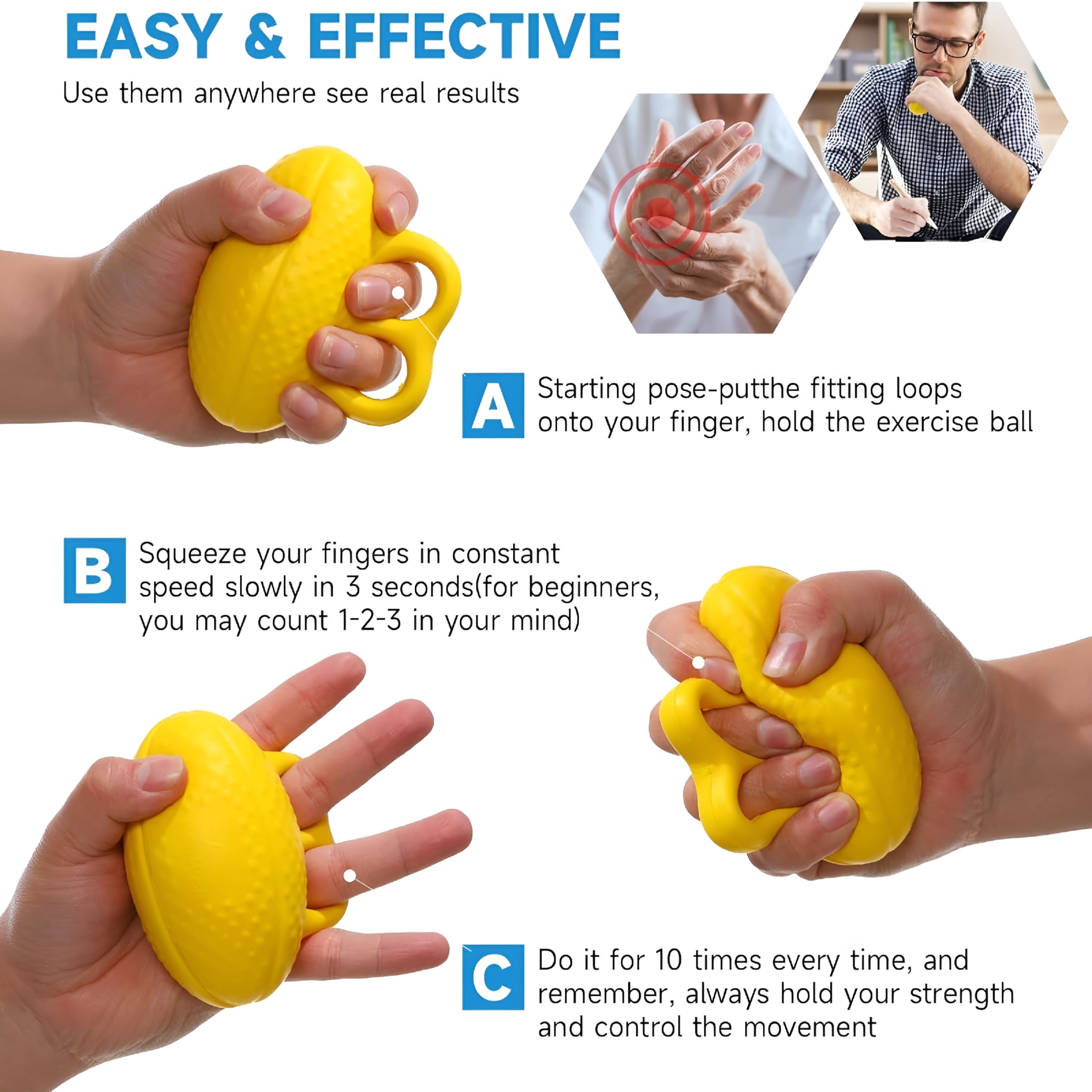 BESTSKY Finger Exerciser Hand Squeeze Ball,Hand Grip Strength Trainer Build Hand,Finger and Wrist Strength,Finger Extension Exerciser for Rehab,Arthritis,Carpal Tunnel
