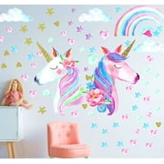 Unicorn Wall Decal Stickers-Wall Decals for girls bedroom-Unicorn Rainbow Room Wall Decor for Girls Kids Bedroom Nursery Christmas Birthday Party Decoration3 Sheets