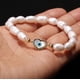thumbnail image 2 of Pulsera elástica de perlas naturales de agua dulce, brazalete con cuentas de arcoíris, conector CZ, regalo para niñas, 2 of 4