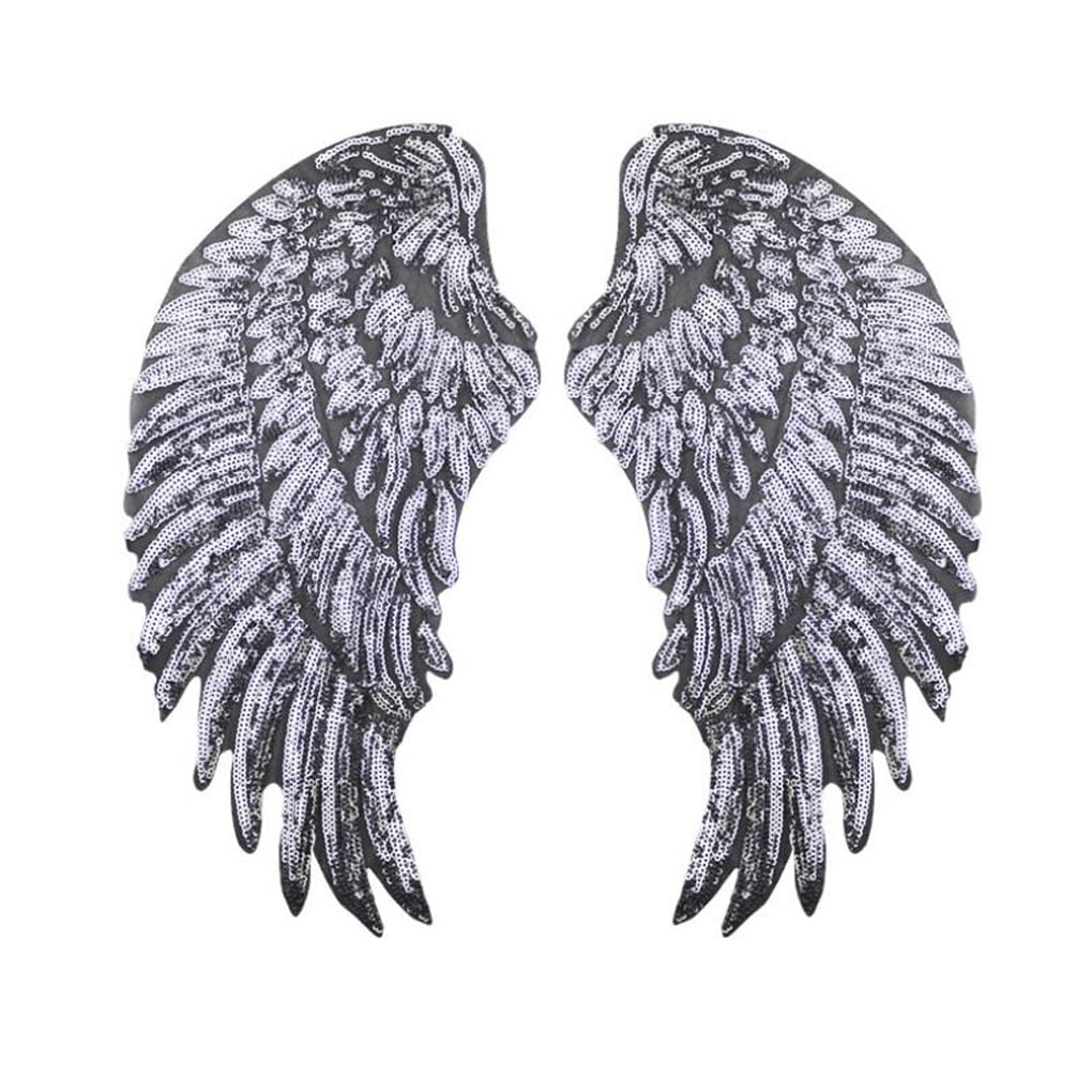 1 Pair Embroidered Feather Patches Angel Wing Patch Sequin Appliques Decoration for Clothes
