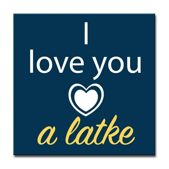 Crafted Creations Blue and Yellow "I love you a latke" Hanukkah Square Cotton Wall Art Decor 12" x