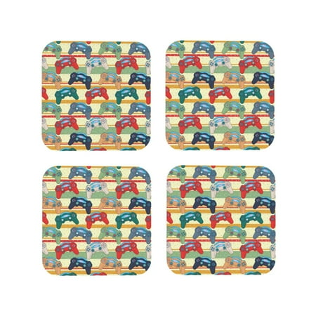 

Lukts Retro With Joysticks Print Leather Drinks Coasters Set of 4 Suitable or Drinks Furniture Protection and Easy Clean up-Square