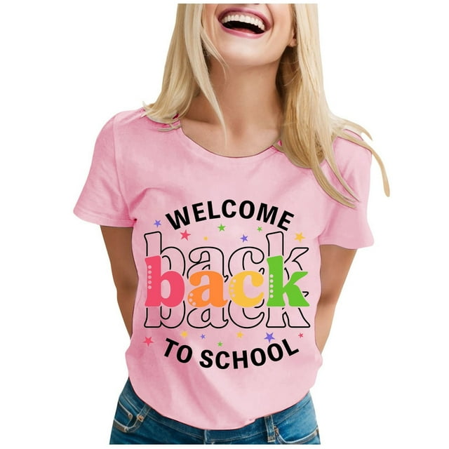 LUOGENLI T-shirts pour Femme pour Femmes T-shirts pour Dames à la Mode Rentrée des Classes Imprimé Manches Courtes Col Rond T-Shirt Tee T-shirts Femmes Blanc Vêtements d'Été S