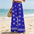 thumbnail image 4 of Bzdzmqm Women Plus Size High Waisted Palazzo Pants Flowy Floral Boho Lounge Trousers Vacation Beach Summer Casual Elastic Waist Wide Leg Trousers, Blue 3XL, 4 of 5