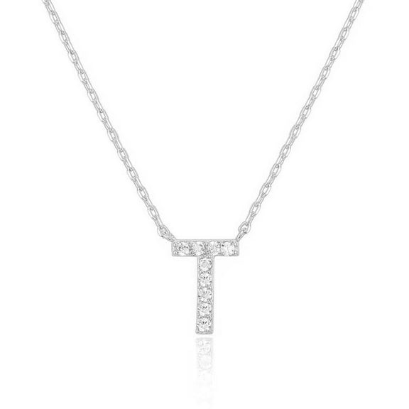 Bonjour Jewelers 14k White Gold Created Diamond Initial T Letter Pendant Necklace Plated