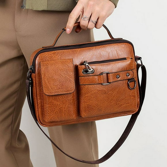 Todaioua Mens PU Leather Shoulder Bag Crossbody Briefcase Laptop Bag Business Messenger Bag for Work Travel Office Commute Casual Stylish Durable Water Resistant Multiple Compartments