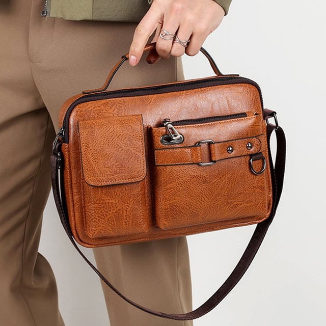Textured Leather Shoulder Crossbody Bag Adjustable Strap Lightweight Spacious Handbag For Travel Work Daily Necessary