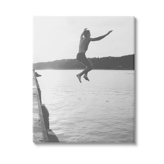 Stupell Industries Jumping in Lake Photography Landscape Photography Gallery Wrapped Canvas Art Print Wall Art, 16 x 20