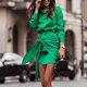 thumbnail image 4 of Moda para mujer Temperamento Solapa Color sólido Manga larga Cinturón delgado Vestido de camisa Falda corta Pompotops qwe12634, 4 of 9